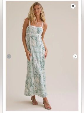 NWT Altar’d State Sola Mint Green Patchwork Maxi Dress with White Trim